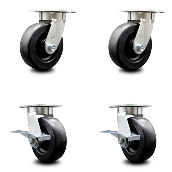 Service Caster 6 Inch Kingpinless Polyolefin Wheel Swivel Caster Set with 2 Brakes SCC SCC-KP30S620-POR-2-SLB-2 - main